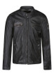 Thumbnail Blouson en cuir de mouton anthracite uni avec une coupe ajustée et un col rond