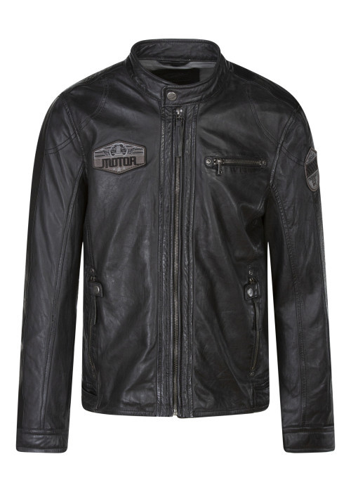 Blouson en cuir de mouton anthracite uni avec...