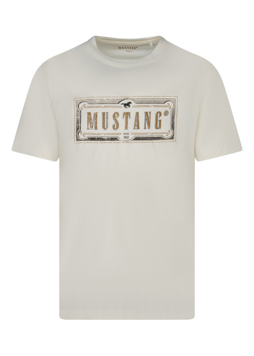 T-shirt Mustang coton avec manches courtes et col rond blanc