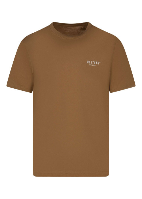 T-shirt en coton camel uni avec une coupe droite et un col rond