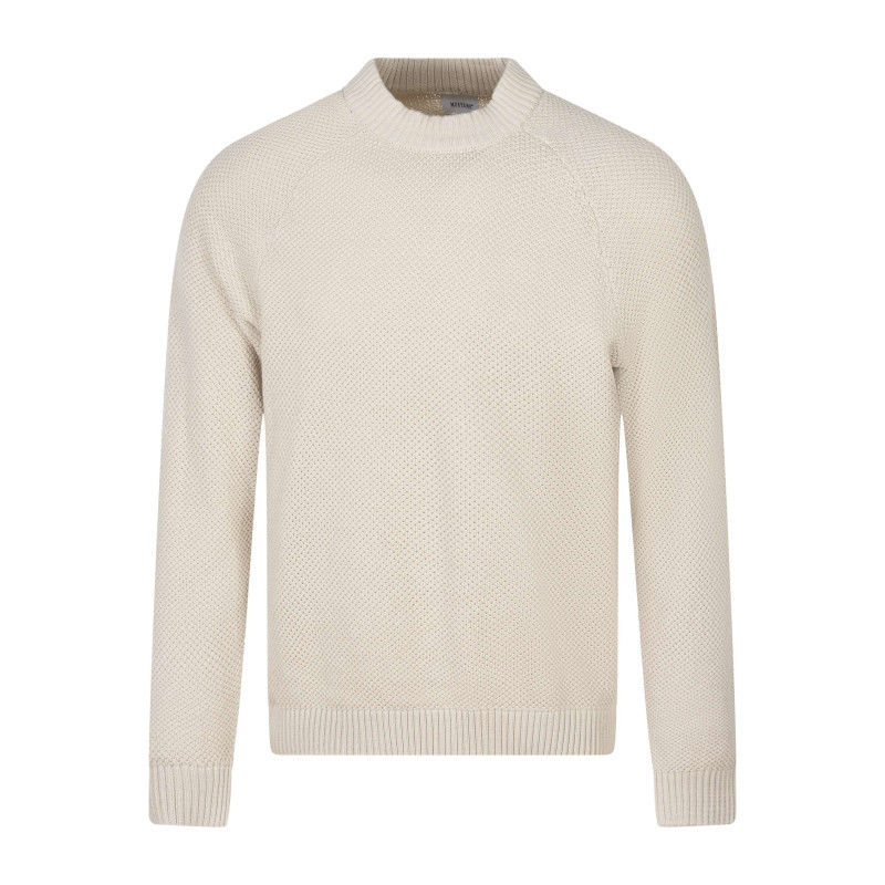 Mustang - Pull En Coton Beige Uni Avec Une Coupe Ajustée Et Un Col Montant - Beige Mustang - Pull En Coton Beige Uni Avec Une Coupe Ajustée Et Un Col Montant - Beige