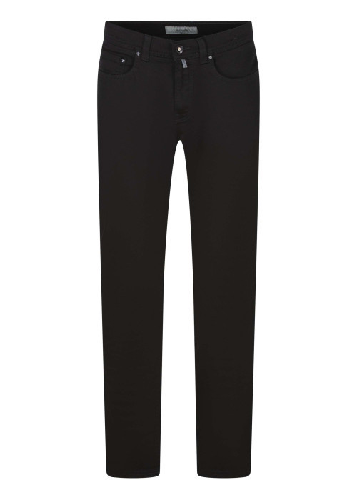 Jean noir uni coupe droite avec une fermeture avec un zip et un bouton