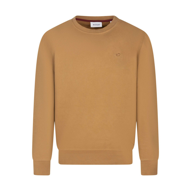 Mustang - Sweat En Coton Camel Uni Avec Une Coupe Droite Et Un Col Rond - Camel Mustang - Sweat En Coton Camel Uni Avec Une Coupe Droite Et Un Col Rond - Camel