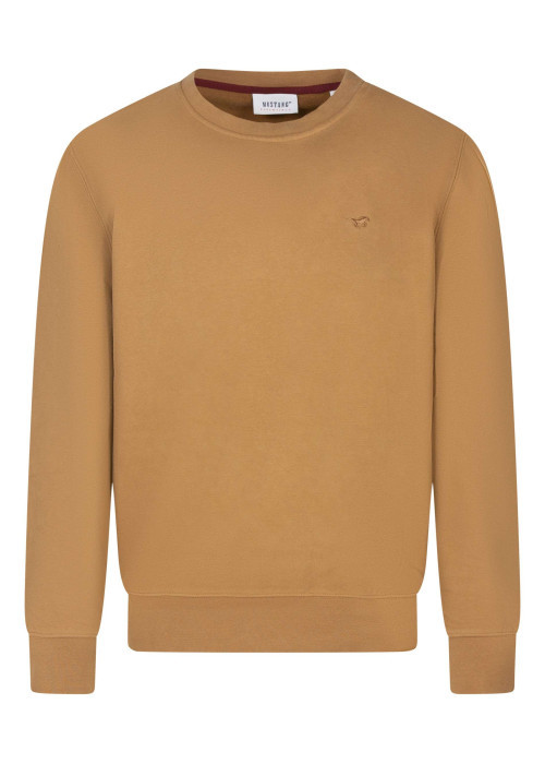 Sweat en coton camel uni avec une coupe droite et un col rond