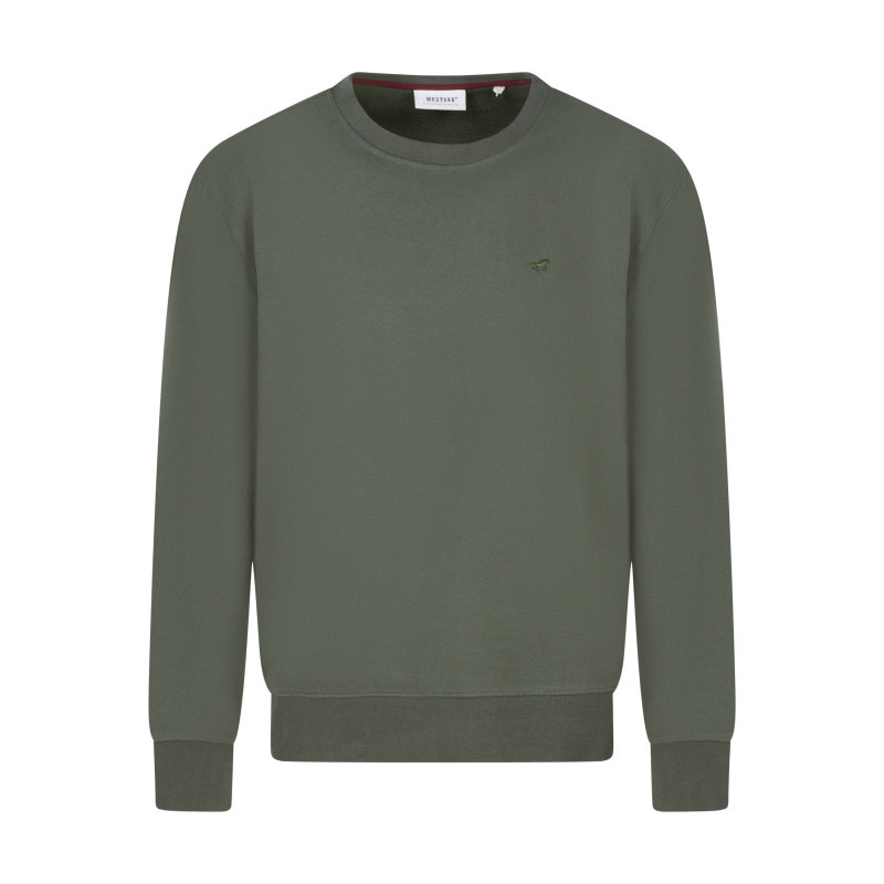 Mustang - Sweat En Coton Kaki Uni Avec Une Coupe Droite Et Un Col Rond - Kaki Mustang - Sweat En Coton Kaki Uni Avec Une Coupe Droite Et Un Col Rond - Kaki