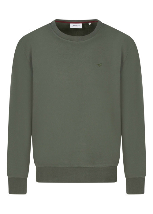 Sweat en coton kaki uni avec une coupe droite et un col rond