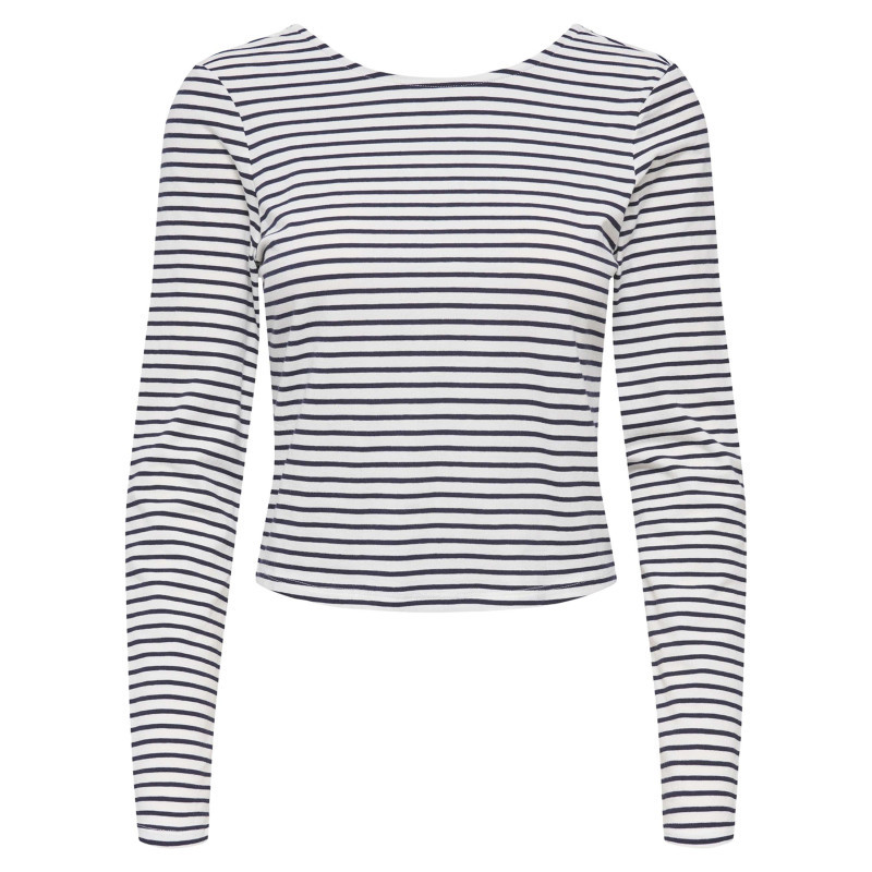 Only - Top En Coton Blanc à Rayures Avec Une Coupe Moulante Et Un Dos Décolleté - Blanc Only - Top En Coton Blanc à Rayures Avec Une Coupe Moulante Et Un Dos Décolleté - Blanc
