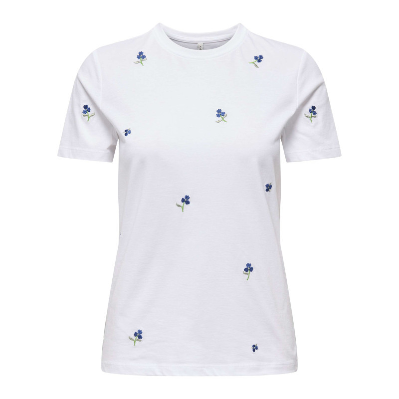 Only - T-shirt En Coton Biologique Blanc à Fleurs Avec Une Coupe Droite Et Un Col Rond - Blanc Only - T-shirt En Coton Biologique Blanc à Fleurs Avec Une Coupe Droite Et Un Col Rond - Blanc