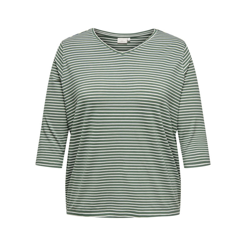 Only Carmakoma - T-shirt Vert Et Blanc Pourvu D'un Motif à Rayures Et De Manches 3/4 - Vert Only Carmakoma - T-shirt Vert Et Blanc Pourvu D'un Motif à Rayures Et De Manches 3/4 - Vert