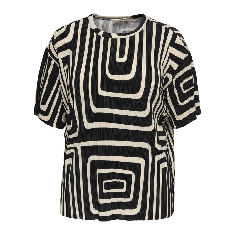 Only Carmakoma - Top écru Et Noir Plissé Pourvu D'un Motif Géométrique Et D'un Col Rond - Noir