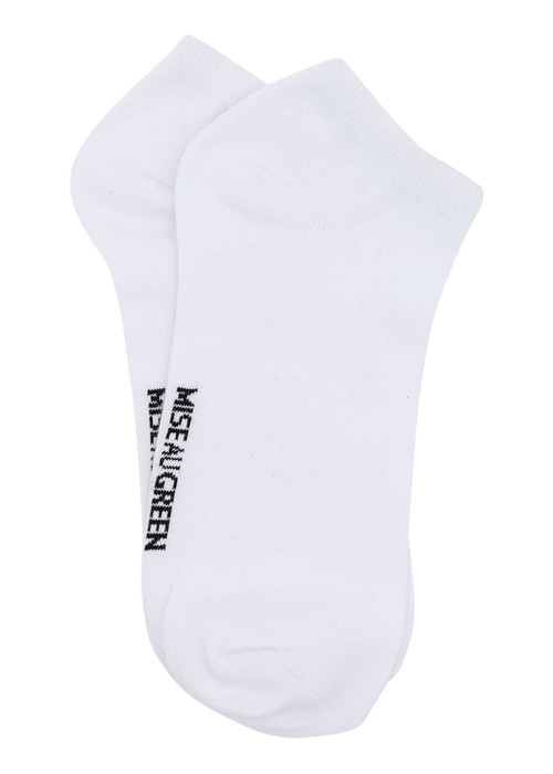 Chaussettes basses en coton biologique blanches ornées du nom de la marque