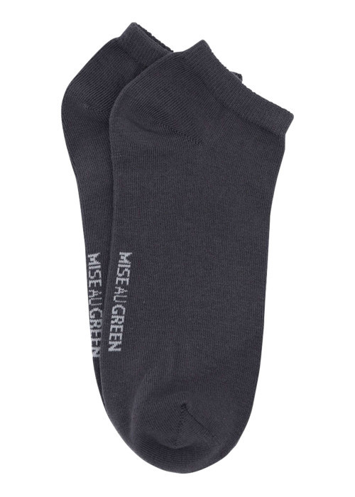 Chaussettes basses en coton biologique grises ornées du nom de la marque