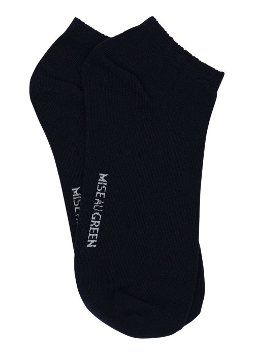 Chaussettes basses en coton biologique marine ornées du nom de la marque