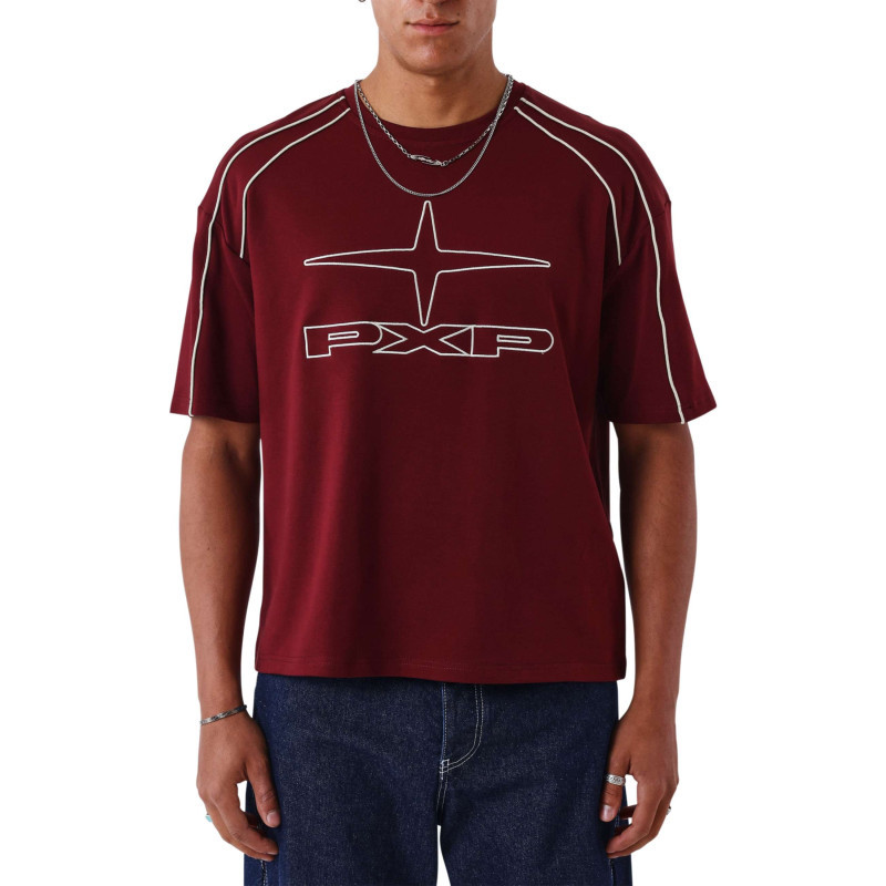 Project X - T-shirt En Coton Bordeaux Uni Avec Une Coupe Cropped Et Un Col Rond - Rouge Foncé Project X - T-shirt En Coton Bordeaux Uni Avec Une Coupe Cropped Et Un Col Rond - Rouge Foncé