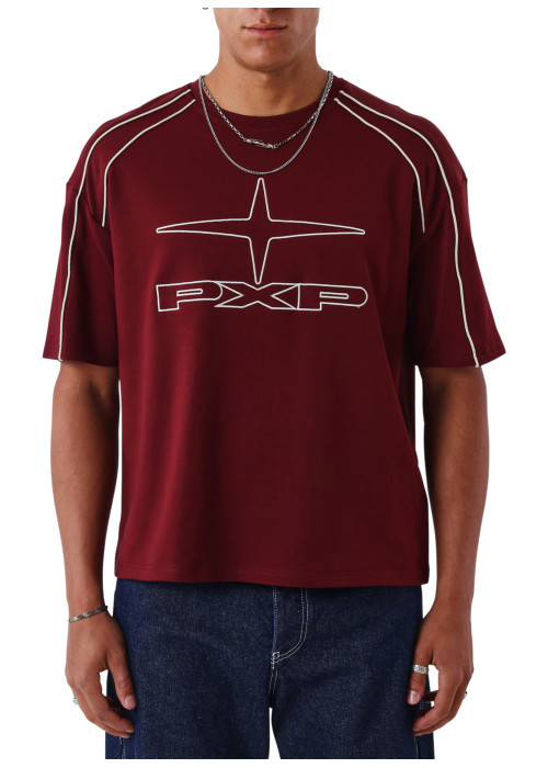 T-shirt en coton bordeaux uni avec une coupe...