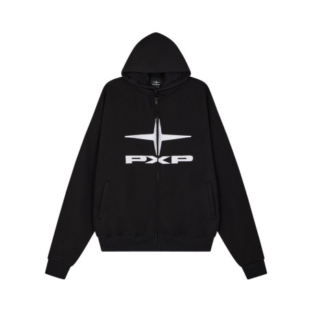Sweat zippé noir uni avec une coupe ajustée et...