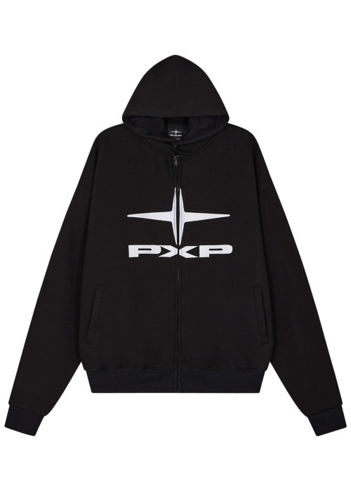 Sweat zippé noir uni avec une coupe ajustée et une fermeture zippée