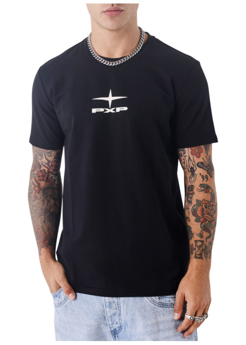 T-shirt noir uni avec une coupe droite et des...
