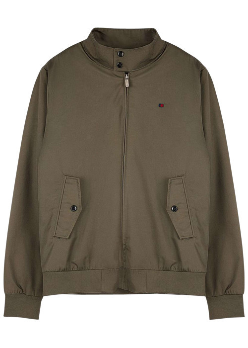 Blouson vert uni avec une coupe droite et un col montant boutonné