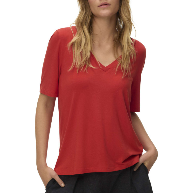 Vero Moda - T-shirt Brique Coupe Ajustée Pourvu D'un Col V Et De Manches Courtes - Rouge Foncé Vero Moda - T-shirt Brique Coupe Ajustée Pourvu D'un Col V Et De Manches Courtes - Rouge Foncé