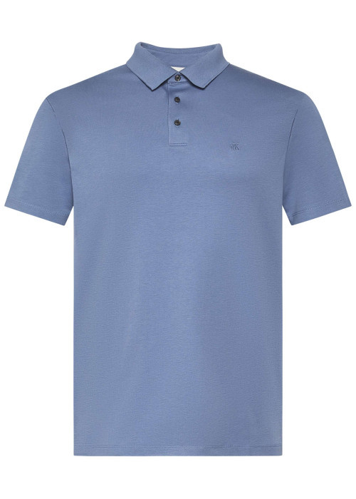 Polo en coton bleu uni avec une coupe droite et un col boutonné