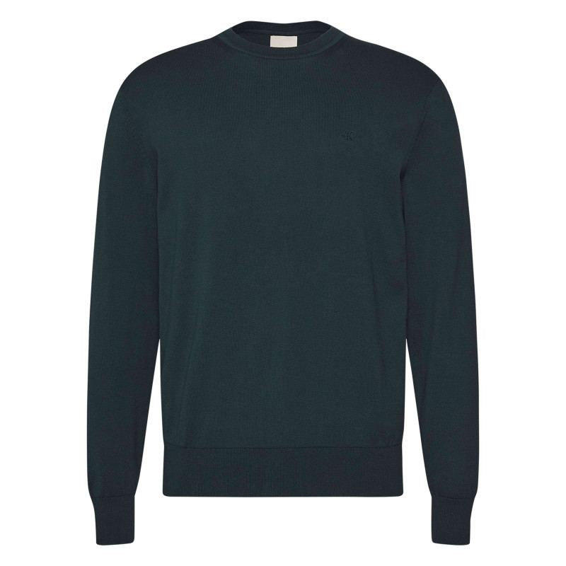 Calvin Klein - Pull En Coton Vert Sapin Uni Avec Une Coupe Droite Et Un Col Rond - Vert Foncé Calvin Klein - Pull En Coton Vert Sapin Uni Avec Une Coupe Droite Et Un Col Rond - Vert Foncé