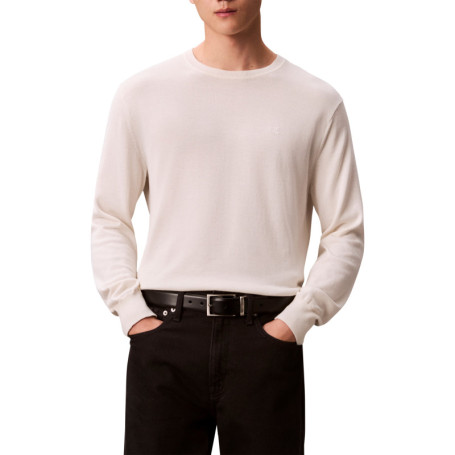 Pull en coton écru uni avec un col rond et des...