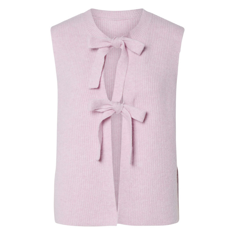 Pieces - Gilet Rose Uni Avec Une Coupe Droite Et Un Col Rond Avec Liens - Rose Pieces - Gilet Rose Uni Avec Une Coupe Droite Et Un Col Rond Avec Liens - Rose