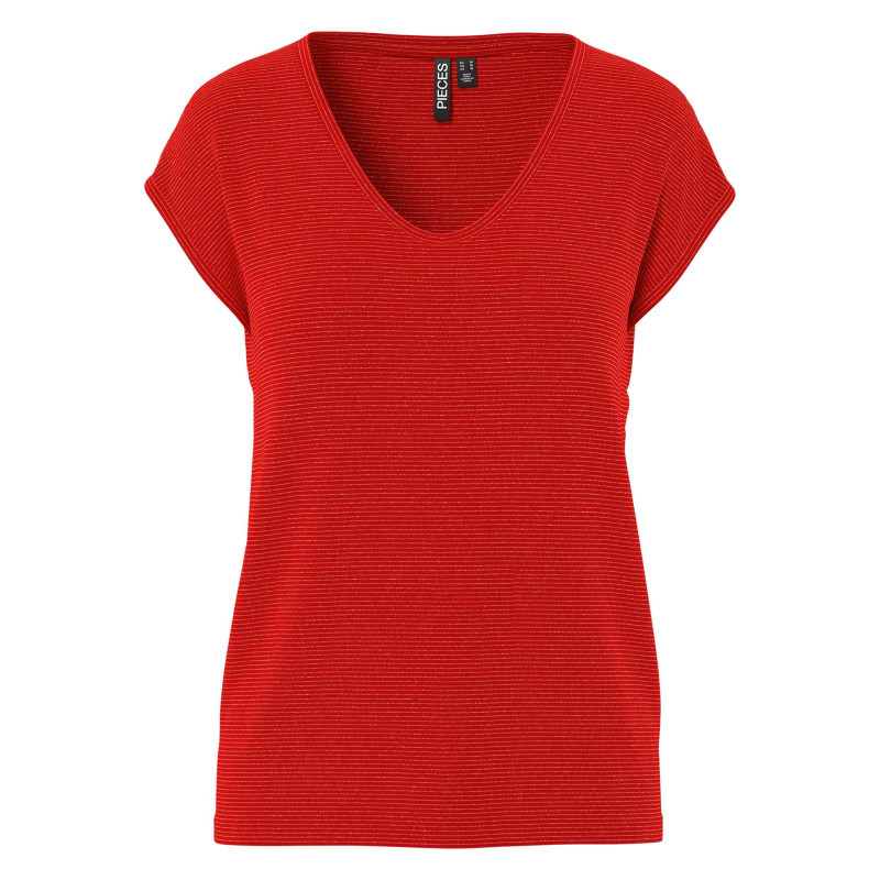 Pieces - T-shirt Rouge Uni Avec Une Coupe Droite Et Des Manches Courtes - Rouge Pieces - T-shirt Rouge Uni Avec Une Coupe Droite Et Des Manches Courtes - Rouge