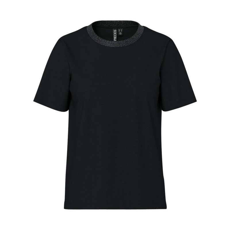 Pieces - T-shirt En Coton Biologique Noir Uni Avec Une Coupe Droite Et Un Col Rond - Noir Pieces - T-shirt En Coton Biologique Noir Uni Avec Une Coupe Droite Et Un Col Rond - Noir