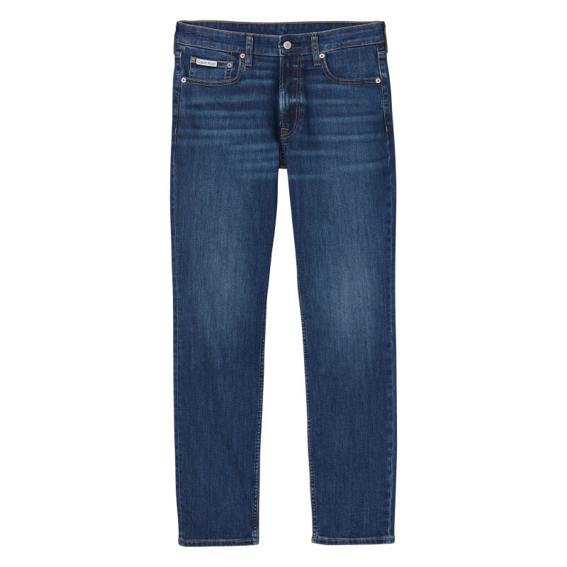 Calvin Klein Jeans - Jean En Coton Mélangé Indigo Uni Avec Une Coupe Slim à Zip Et Bouton - Bleu Foncé