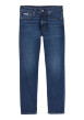 Thumbnail Jean en coton mélangé indigo uni avec une coupe slim à zip et bouton