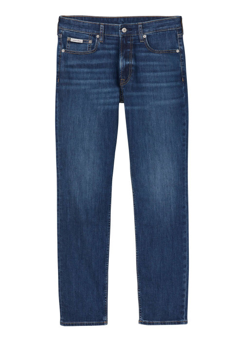 Jean en coton mélangé indigo uni avec une coupe slim à zip et bouton