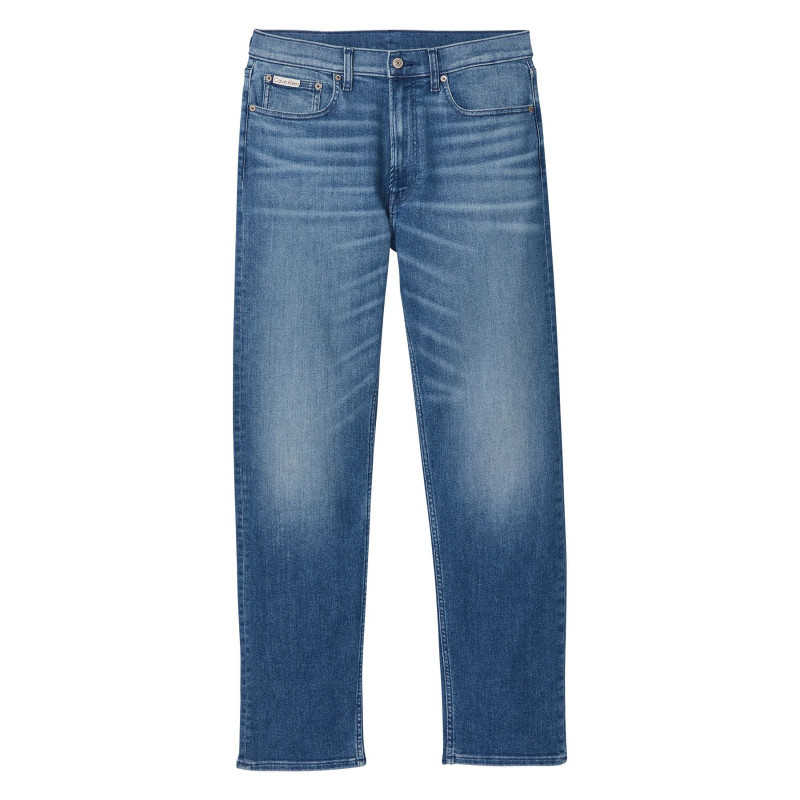 Calvin Klein Jeans - Jean En Coton Bleu Uni Avec Une Coupe Droite à Zip Et à Bouton - Bleu