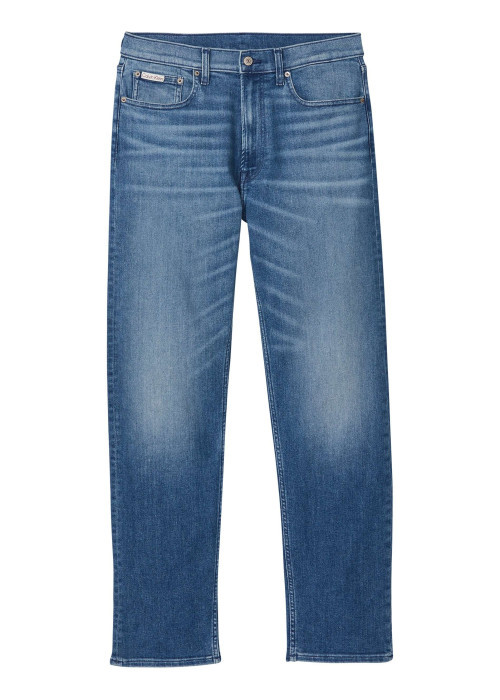 Jean en coton bleu uni avec une coupe droite à zip et à bouton