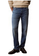 Thumbnail Jean en coton bleu uni avec une coupe droite à zip et à bouton - Image 2