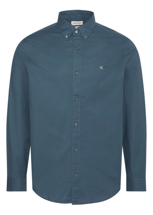 Chemise en coton nuit unie avec une coupe droite et un col à revers