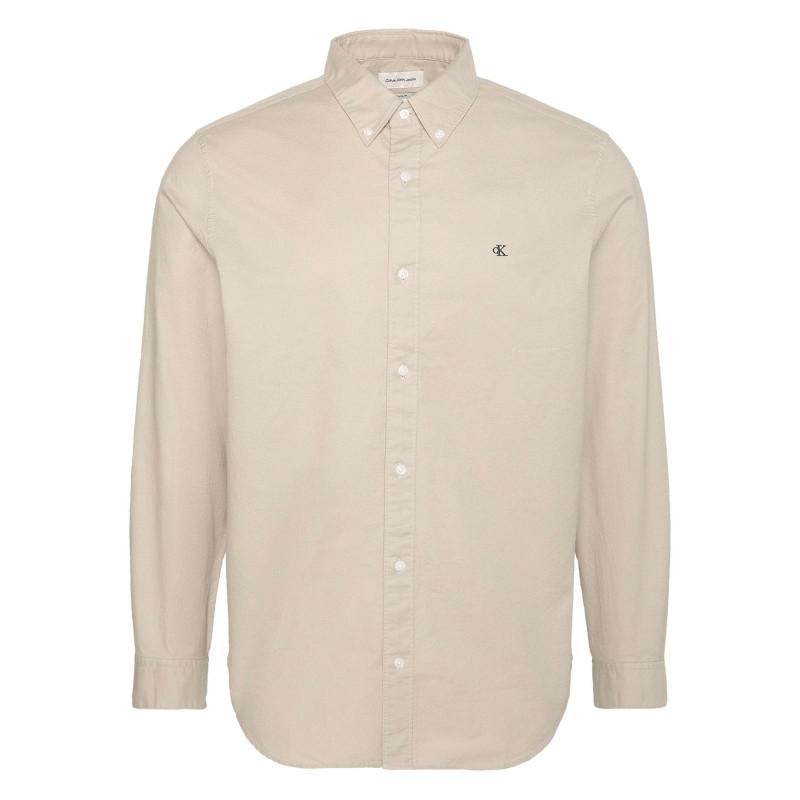 Calvin Klein Jeans - Chemise En Coton Beige Unie Avec Une Coupe Droite Et Un Col à Revers - Beige Calvin Klein Jeans - Chemise En Coton Beige Unie Avec Une Coupe Droite Et Un Col à Revers - Beige