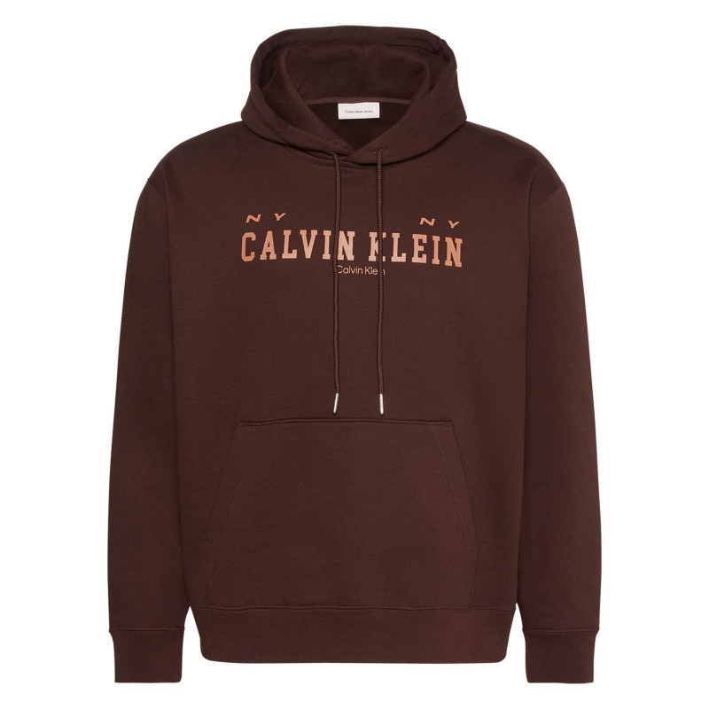 Calvin Klein Jeans - Sweat En Coton Brun Uni Avec Une Coupe Droite Et Une Capuche - Brun Calvin Klein Jeans - Sweat En Coton Brun Uni Avec Une Coupe Droite Et Une Capuche - Brun