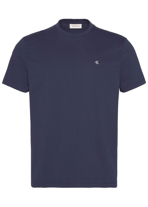 T-shirt en coton marine uni avec une coupe droite et un col rond