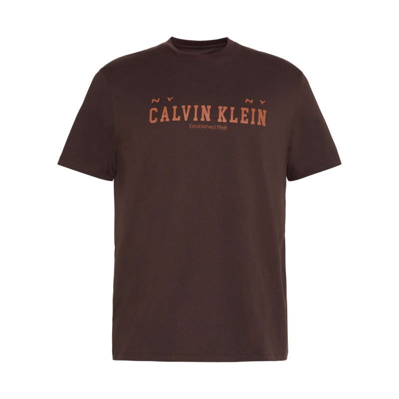 Calvin Klein Jeans - T-shirt En Coton Brun Uni Avec Une Coupe Droite Et Un Col Rond - Brun Calvin Klein Jeans - T-shirt En Coton Brun Uni Avec Une Coupe Droite Et Un Col Rond - Brun