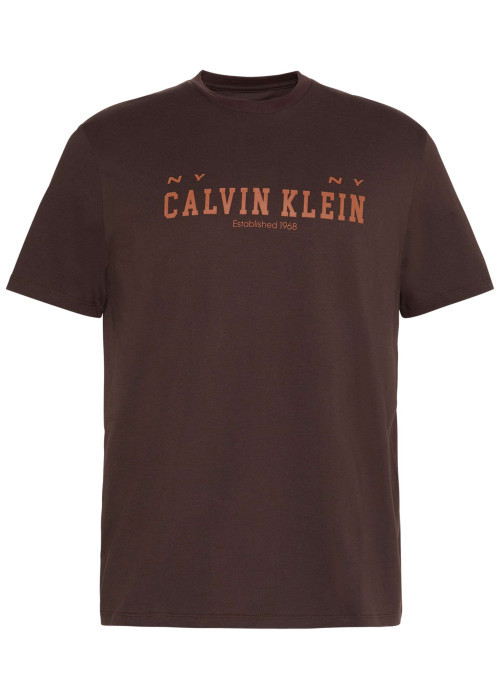 T-shirt en coton brun uni avec une coupe droite et un col rond