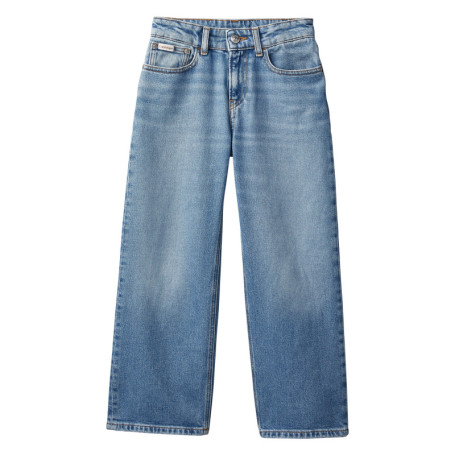 Jean en coton bleu uni avec une coupe droite à...