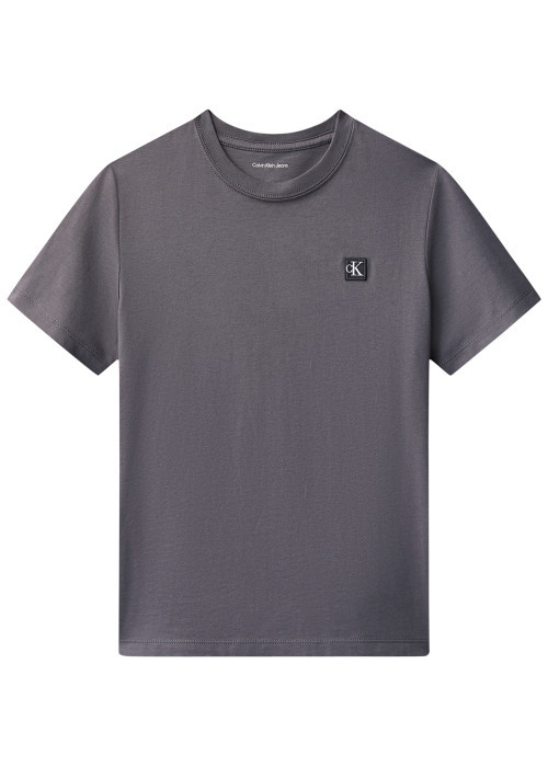 T-shirt en coton anthracite uni avec une coupe droite et un col rond