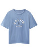 Thumbnail T-shirt en coton bleu imprimé logo à coupe droite et à col rond