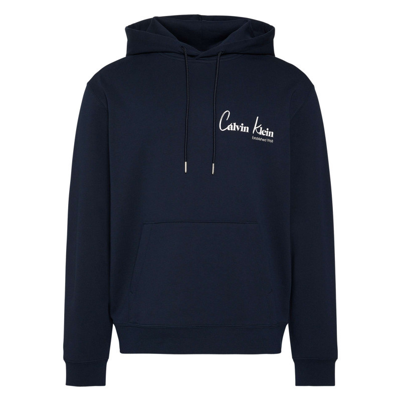 Calvin Klein Jeans - Sweat En Coton Marine Uni Avec Une Coupe Droite Et Une Capuche - Bleu Foncé Calvin Klein Jeans - Sweat En Coton Marine Uni Avec Une Coupe Droite Et Une Capuche - Bleu Foncé