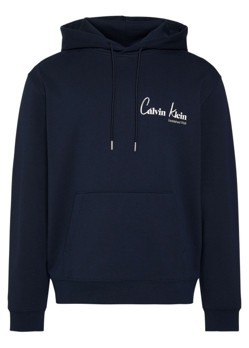 Sweat en coton marine uni avec une coupe droite et une capuche