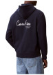 Thumbnail Sweat en coton marine uni avec une coupe droite et une capuche - Image 3
