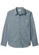 Thumbnail Chemise en coton marine unie avec une coupe droite et un col à revers