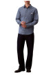 Thumbnail Chemise en coton marine unie avec une coupe droite et un col à revers - Image 4